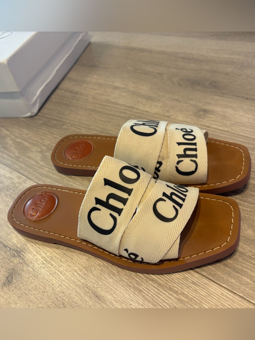 Chloe Style Tan Slide Sandals